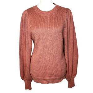 525 REVOLVE Pink Cotton Knit Balloon Sleeve Crew Sweater Women's Medium